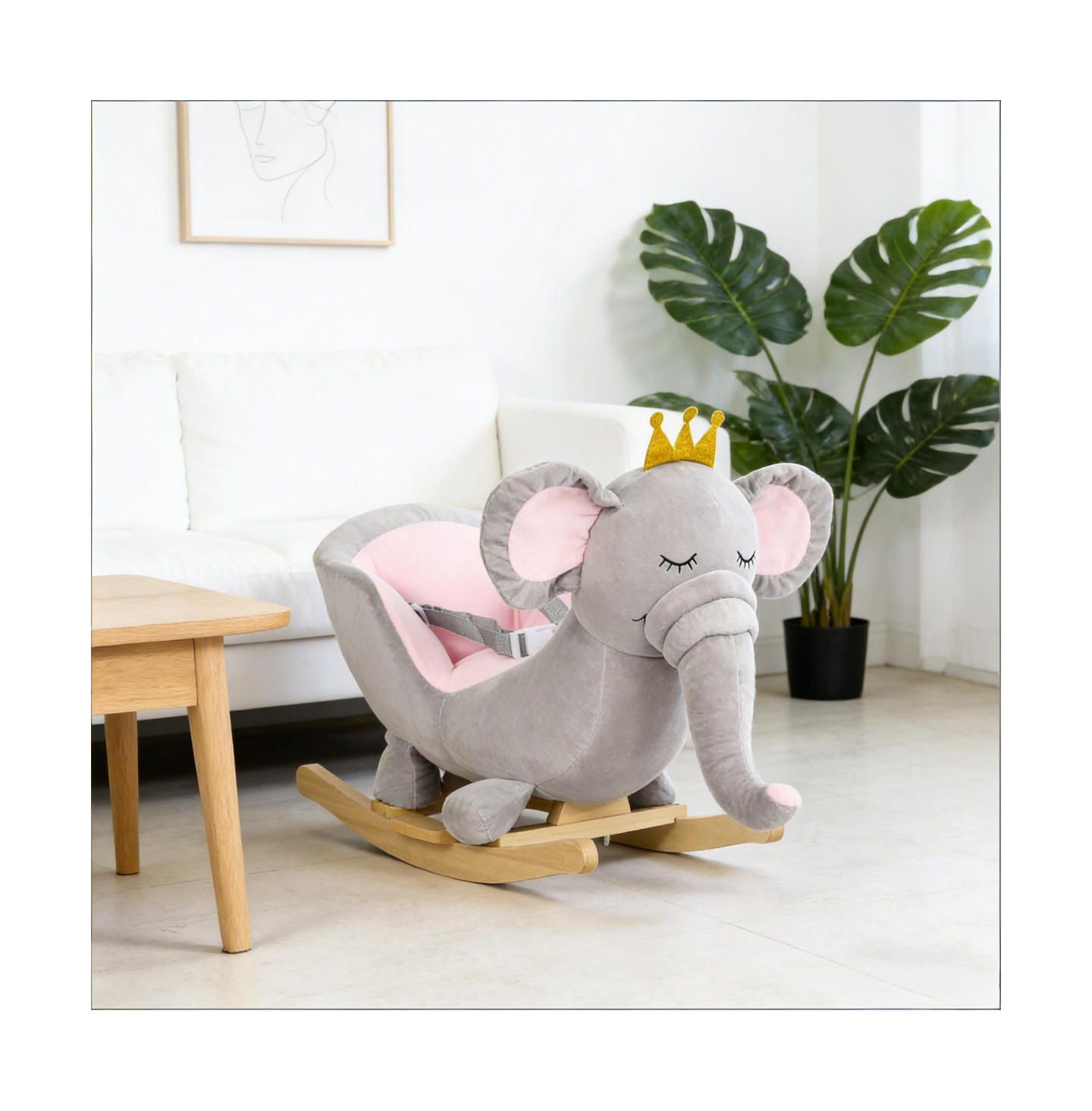Детские мягкие игрушки YOBTOP Elephant Rocking Chair - Toddler Plush Rocker with Sound Effects, Safety Belt, Sturdy Frame, цвет: Серебряный серый — фото 7