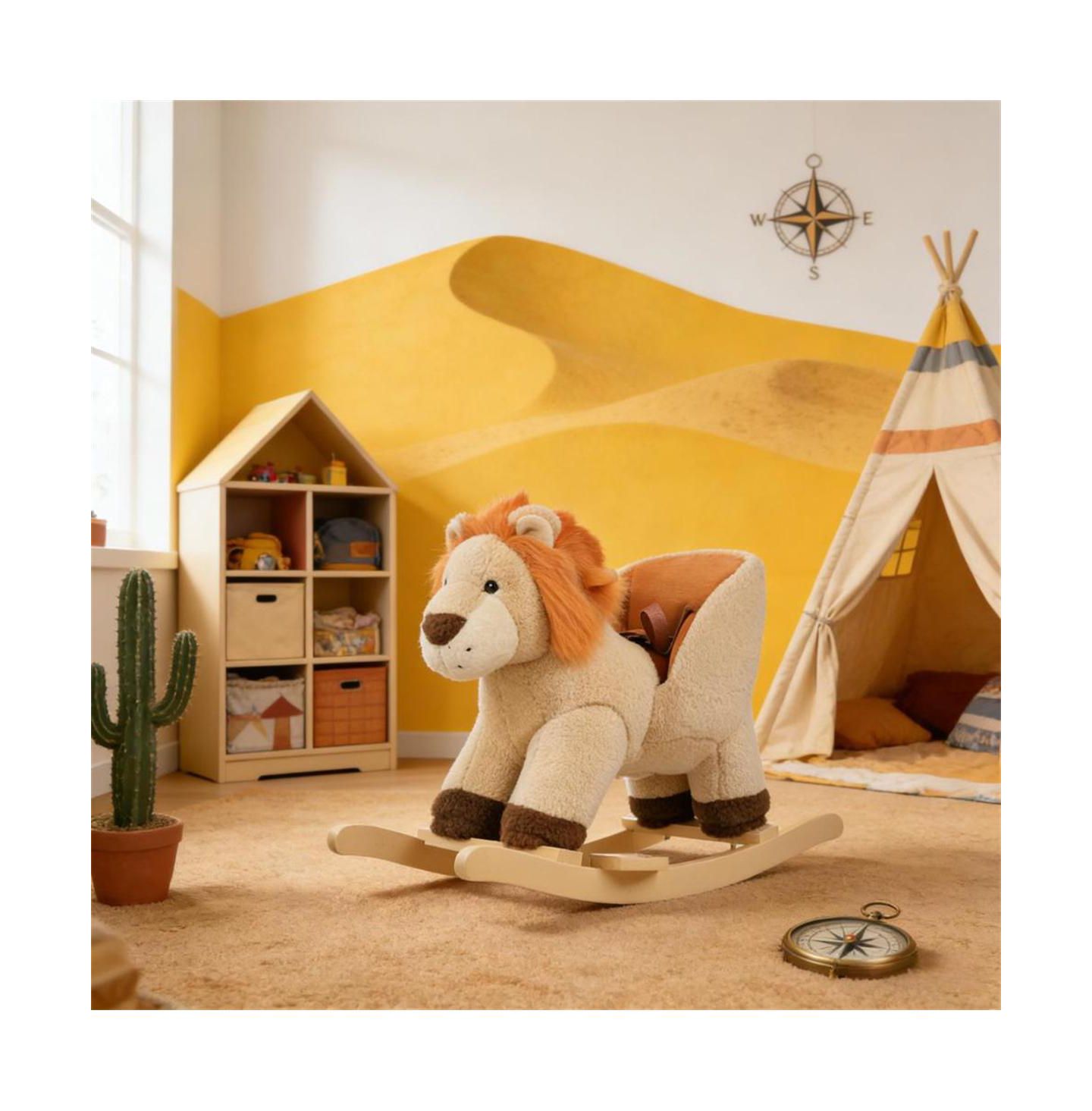 Детская мягкая игрушка YOBTOP Lion Wooden Plush Rocking Horse with Roaring Sound, Ages 3-4, цвет: Коричневый — фото 9