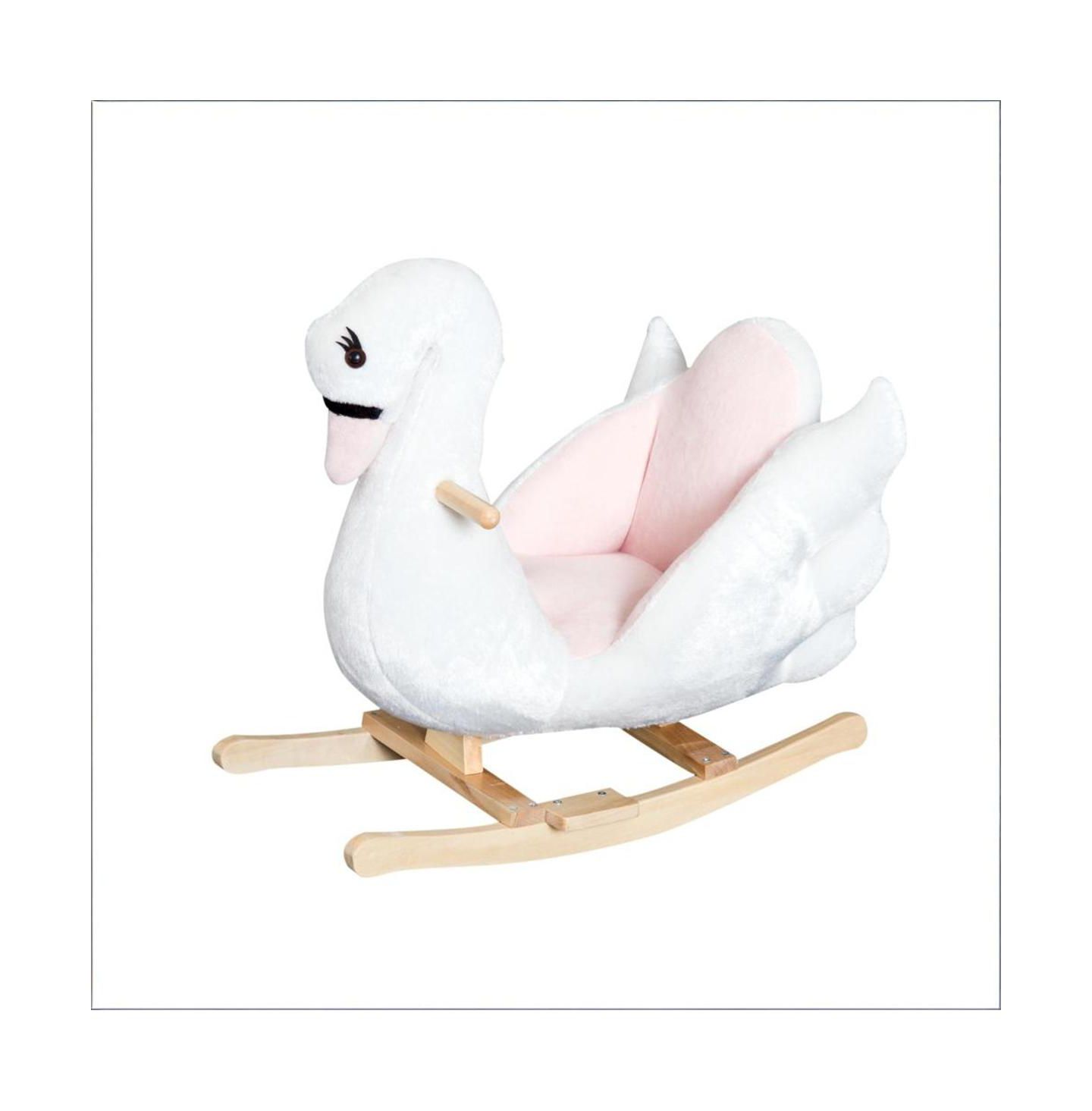 Детская мягкая игрушка YOBTOP Plush Swan Rocking Horse with Lullaby, 66 lb. Capacity, Ages 18 Months+, цвет: Розовый — фото 1