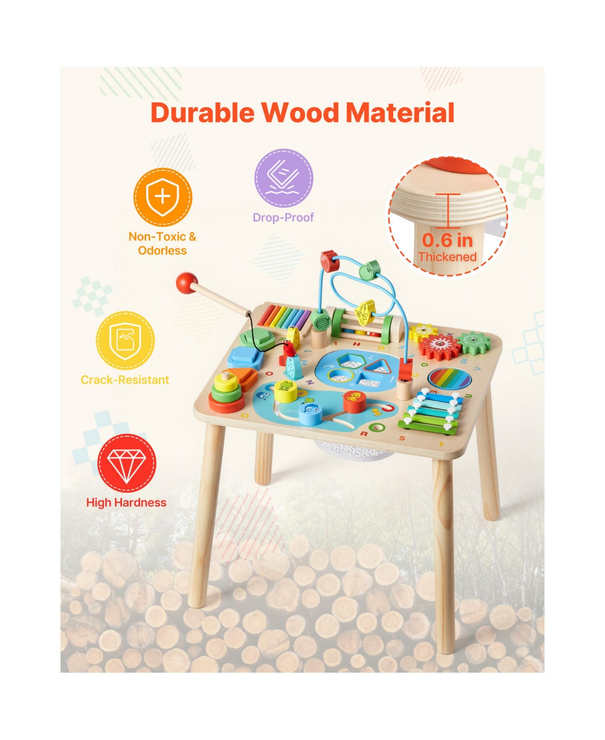 Sugift 13-in-1 Wooden Montessori Activity Table Develops Fine Motor Skills, Ages 6+ Months