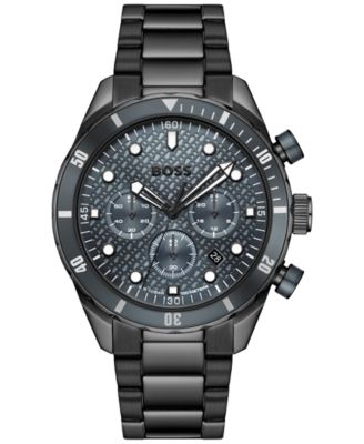 Men's Boss Chronomatix Quartz Chrono Ionic Plated Black Steel Watch 44mm
