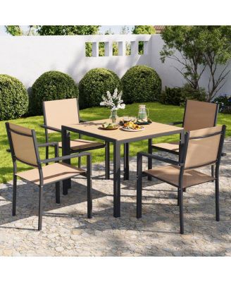 Outdoor Patio Dining Set With 1 Square Patio Table and 4 PVC-coated polyester Stackable Chairs, Patio Dining Furniture