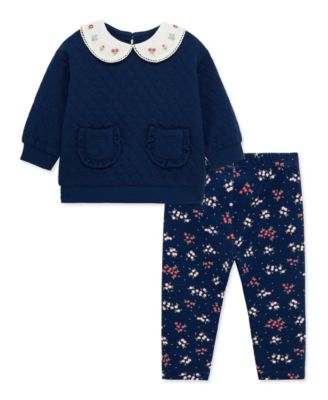 Baby Girls' White Collar Sweatshirt and Floral Leggings, 2-Piece Set