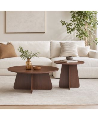 Retro-Style Round Nesting Coffee Table Set with Crisscross Legs