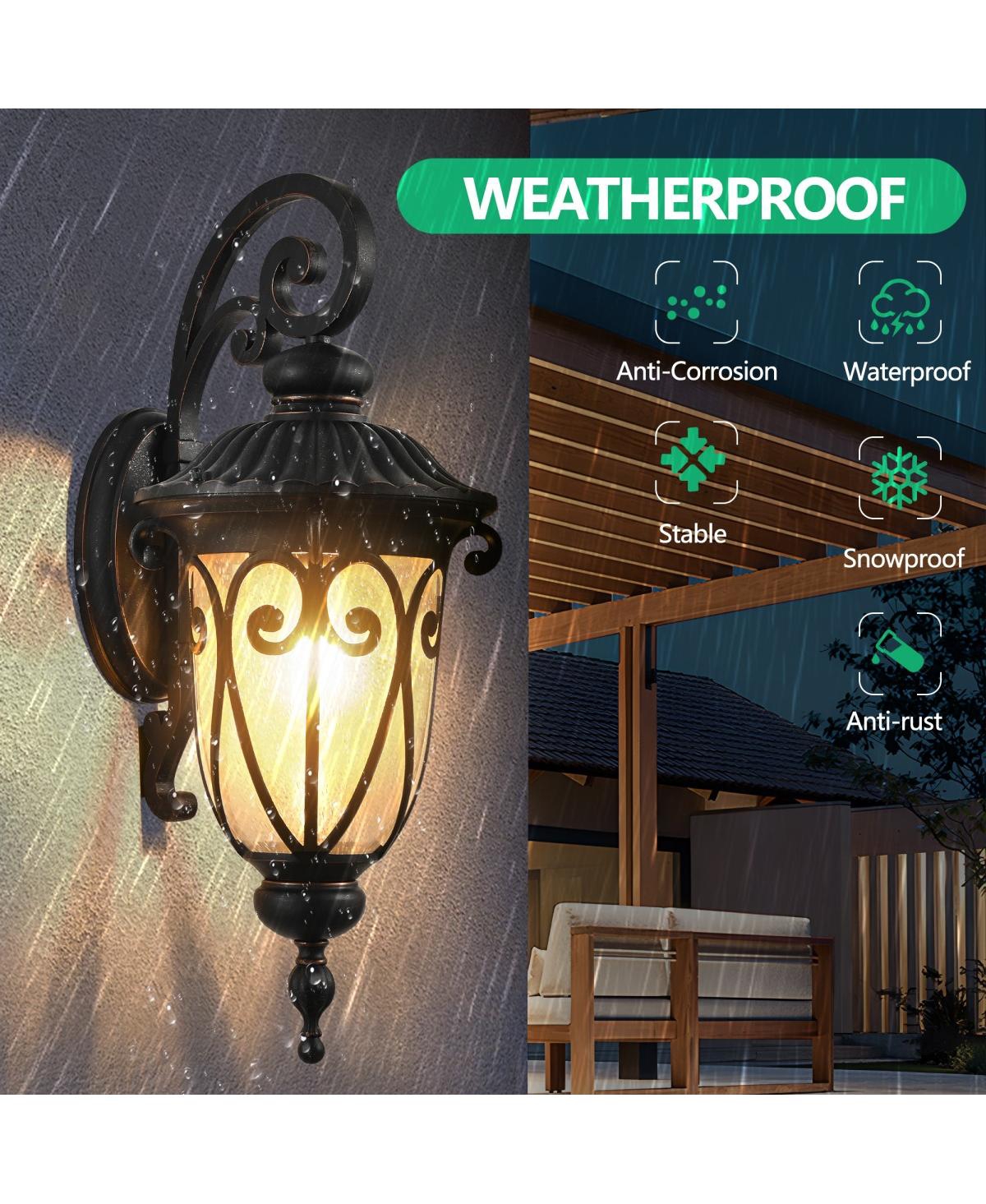 Asagikoiai 23" Outdoor Wall Lantern with Bubble Glass, Weatherproof Aluminum Porch Lantern