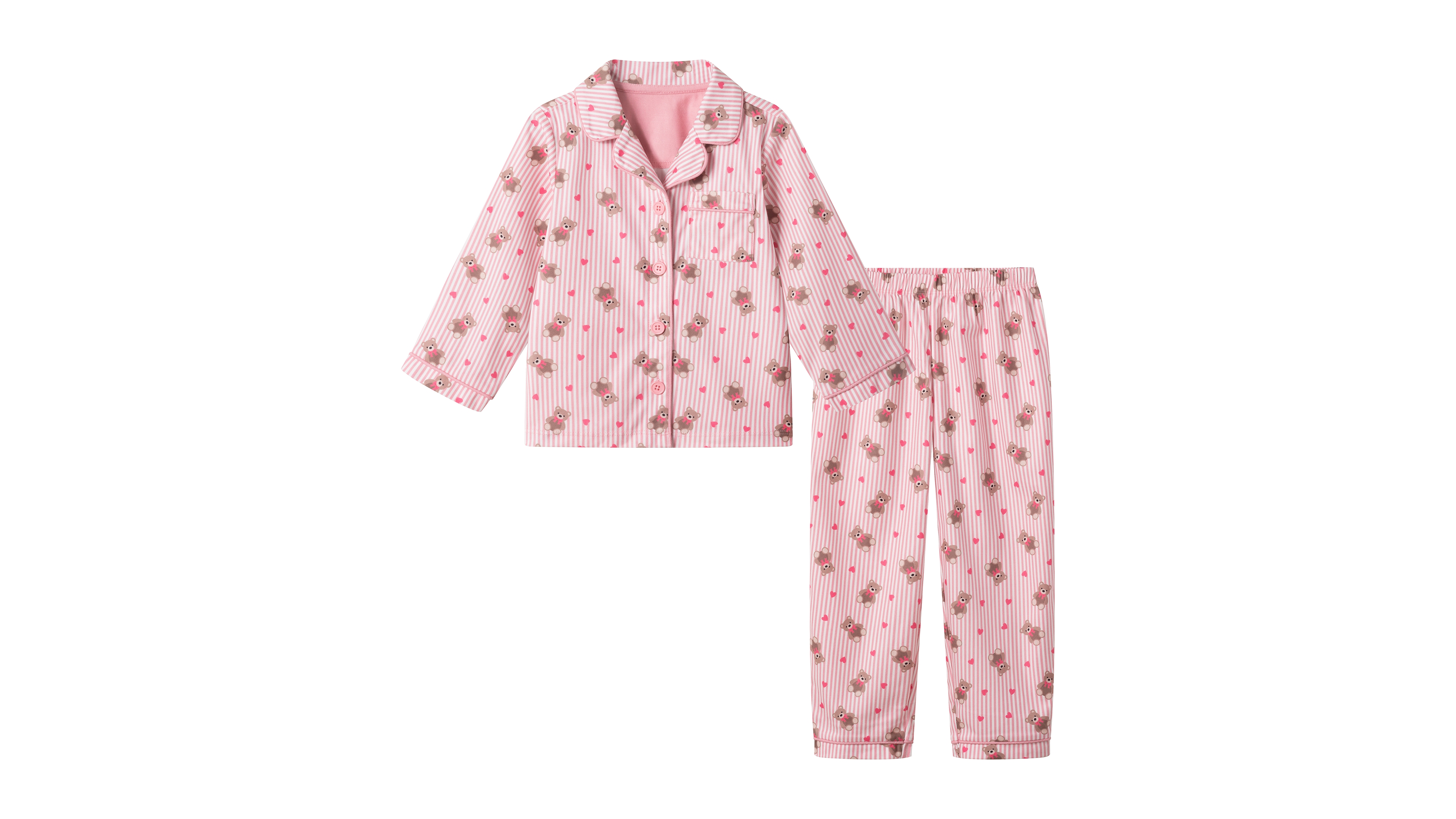 Andy & Evan Toddler Girls' 2T-4T Striped Bear Print Button-Down Pajama