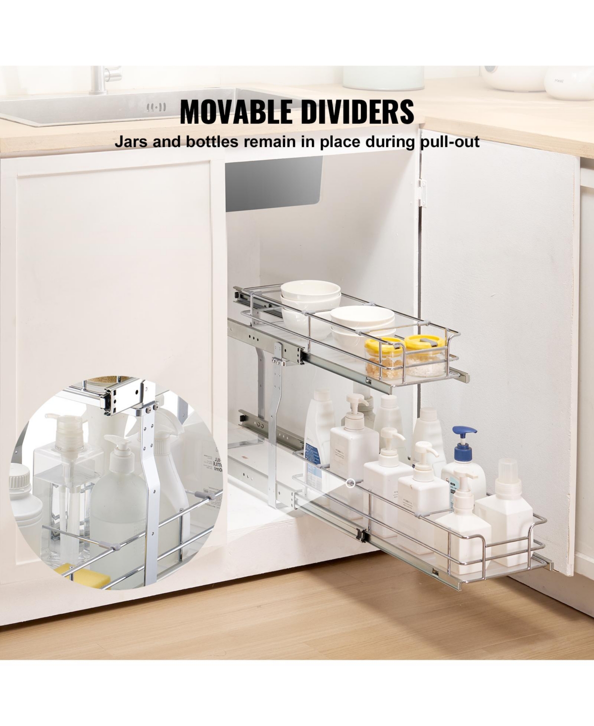 Sugift 8.5in Wx21in Dx15in H Pull Out Cabinet Organizer Steel Slide Out Drawer 10in Wx22in Dx18in