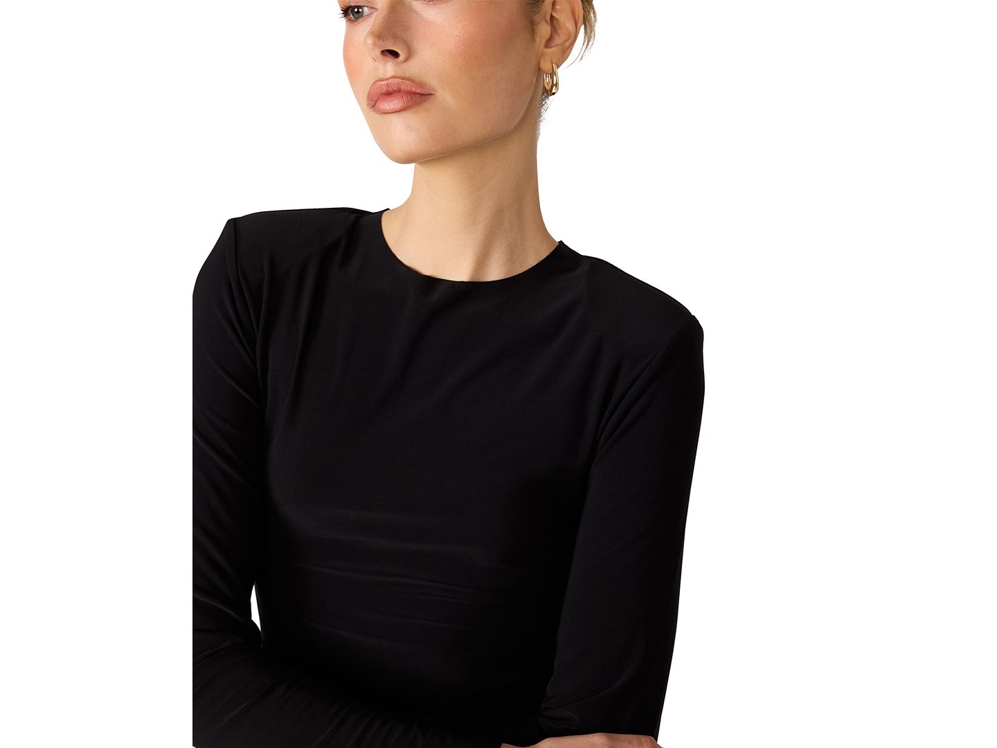 Женский топ Steve Madden Seline Long-Sleeve Padded Shoulder Crewneck, цвет: Чёрный — фото 5