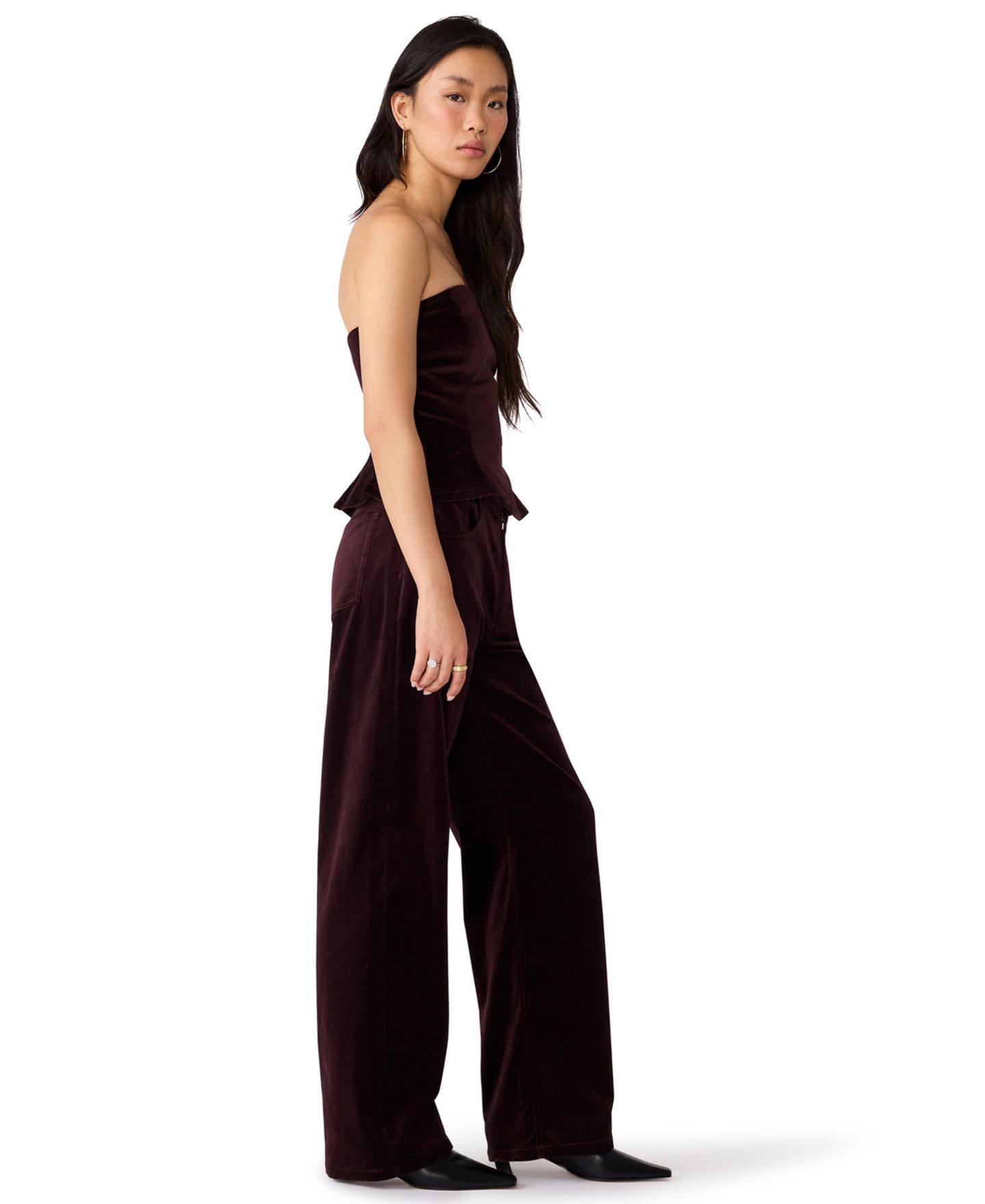 Женский топ Steve Madden Dawnette Strapless Velvet Peplum, цвет: Глубокий инжирный — фото 4