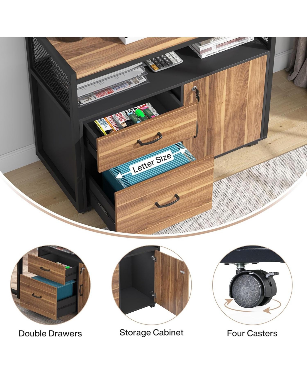 Tribesigns 55" L-Shaped Desk with Lockable File Cabinet