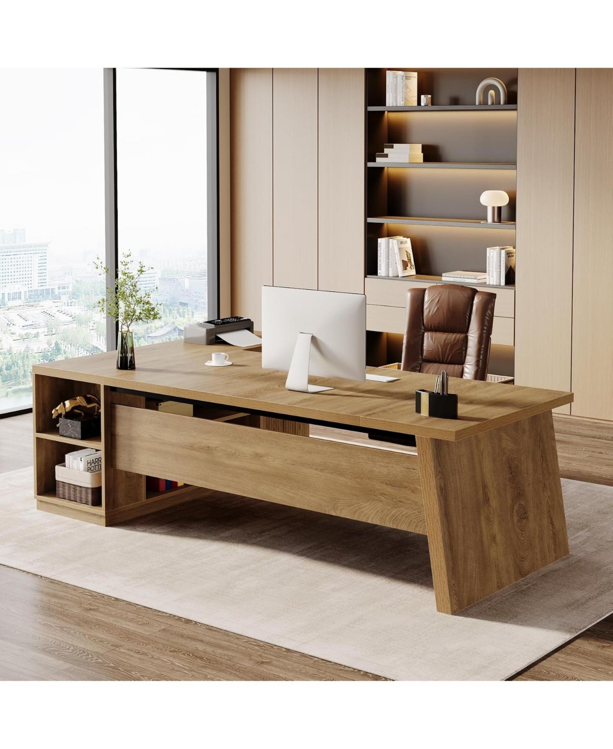 Tribesigns 77.9" L-Shaped Desk with 2 Drawers and Cabinet
