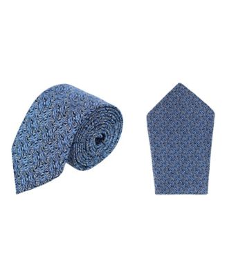 Men's Benito's Blue Basketweave Silk Necktie and Pocket Square Bundle
