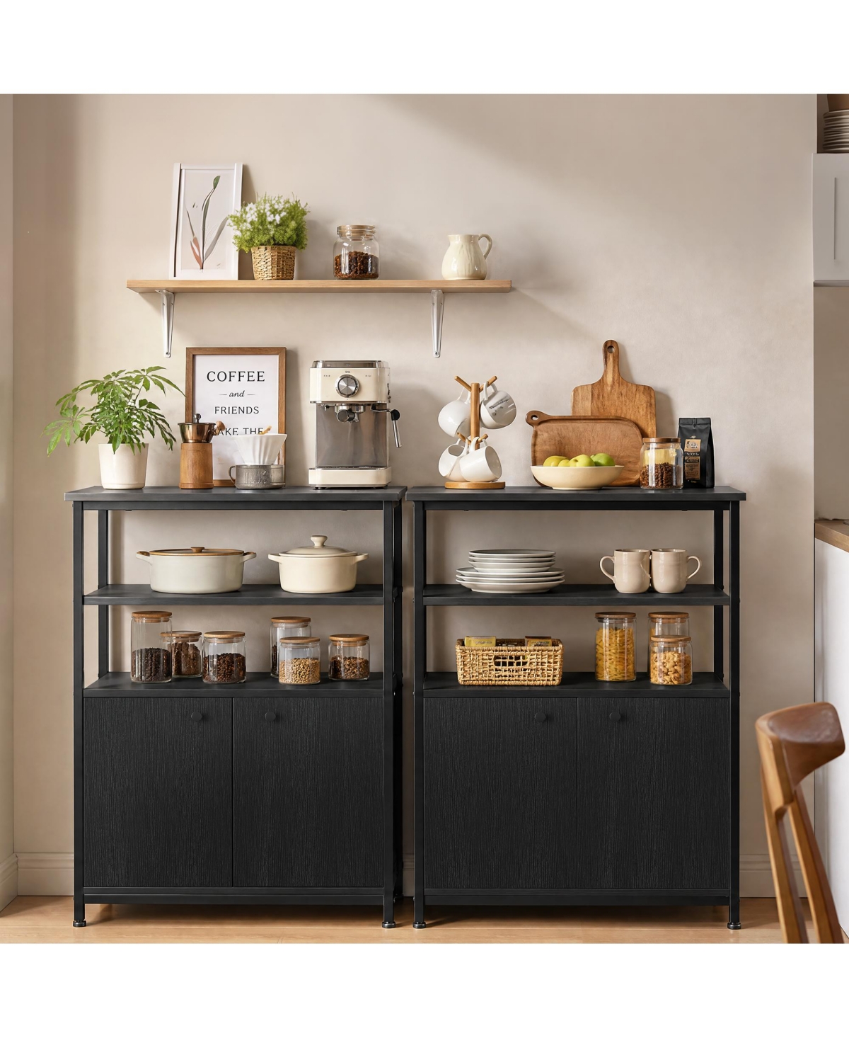 gaomon Sideboard Buffet Cabinet with Open Shelves and 2-Tier Storage, Freestanding Coffee Bar Cabinet with 2 Doors and Metal Feet for Kitchen