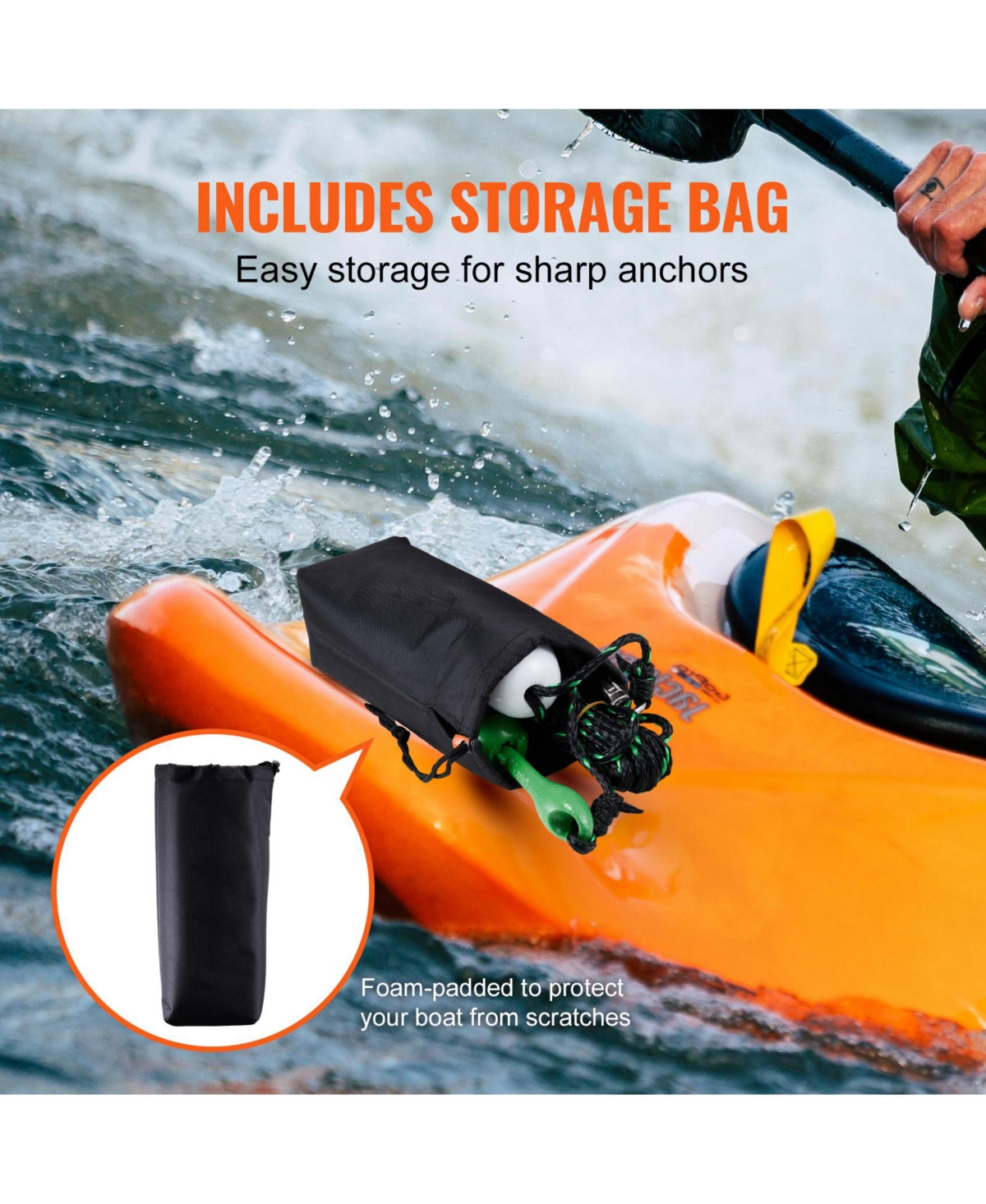 Sevorley Folding Kayak Anchor Kit, 3.5 lb Grapnel Anchor with 26 ft Rope, Buoy, Snap Hook and Storage Bag