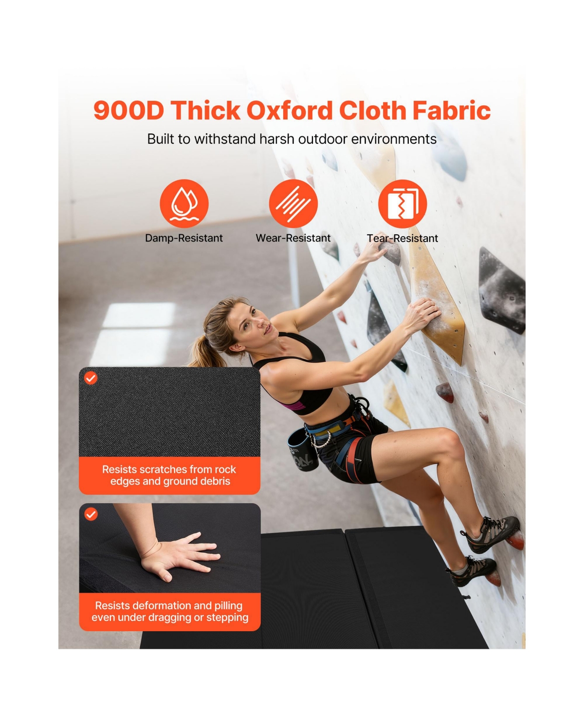 Sevorley Tri-Fold Bouldering Crash Pad with Backpack Straps, Foldable Climbing Mat