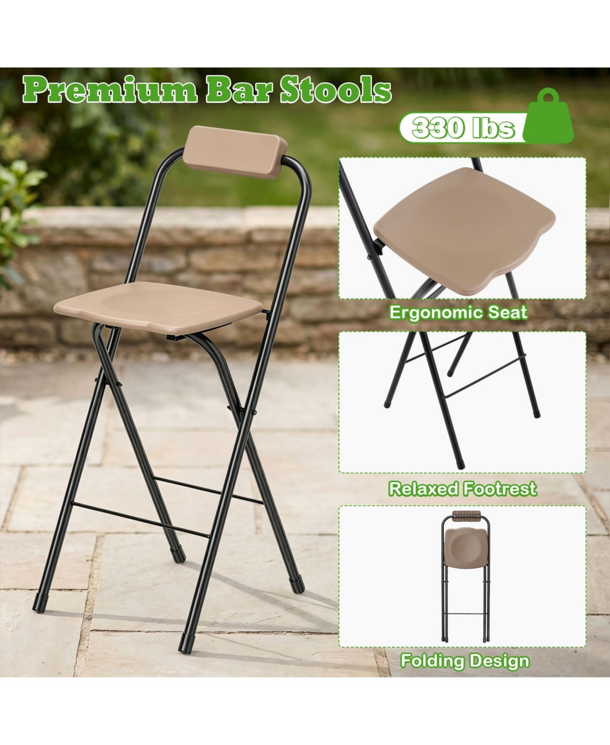 Gymax 4 Pieces Folding Bar Stools With Ergonomic Seat and Comfortable Footrest Anti-Slip Feet