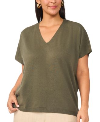 Plus Size V-Neck Short-Sleeve Boxy Sweater
