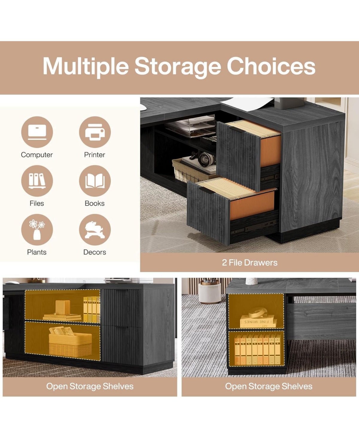Tribesigns 77.9" L-Shaped Desk with 2 Drawers and Cabinet