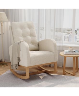 Nursery Rocking Chair Modern Ergonomic High Back with Adjustable Footrest Soft Fleece Upholstered Sturdy Wooden Legs Glider Armchair
