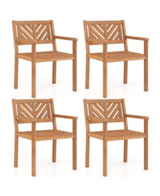 Set of 4 Solid Acacia Wood Outdoor Patio Dining Chairs with 400 Lb Capacity