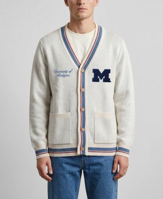Men's and Women's Natural Michigan Wolverines Americana Striped Full-Button Cardigan
