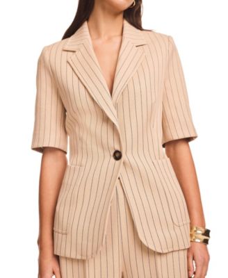 Women's Pinstripe Short-Sleeve Single-Button Blazer