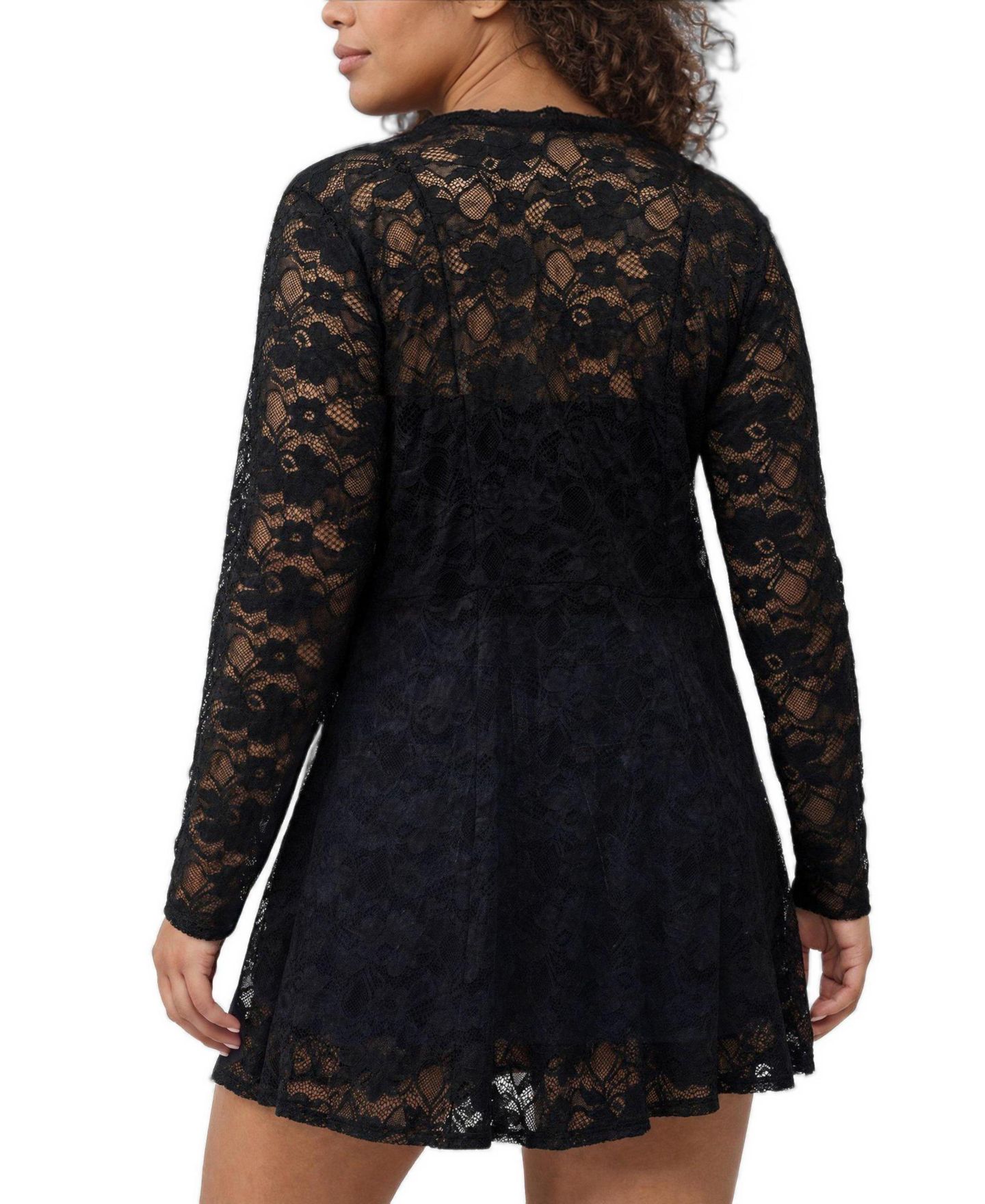 Torrid Plus Size Lace Open-Front Fit-and-Flare Kimono, цвет: Глубокий чёрный — фото 3