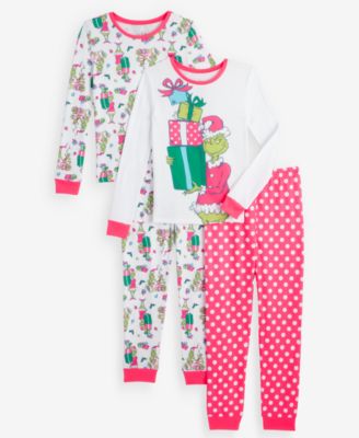 Girls' 4-16 The Grinch Long-Sleeve Top and Pants, 4-Piece Pajama Set