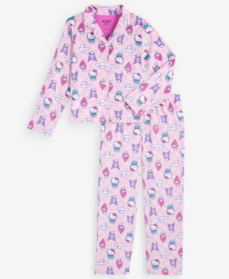 Girls' 4-16 Long-Sleeve Button-Down Top and Pajama Pants, 2-Piece Set