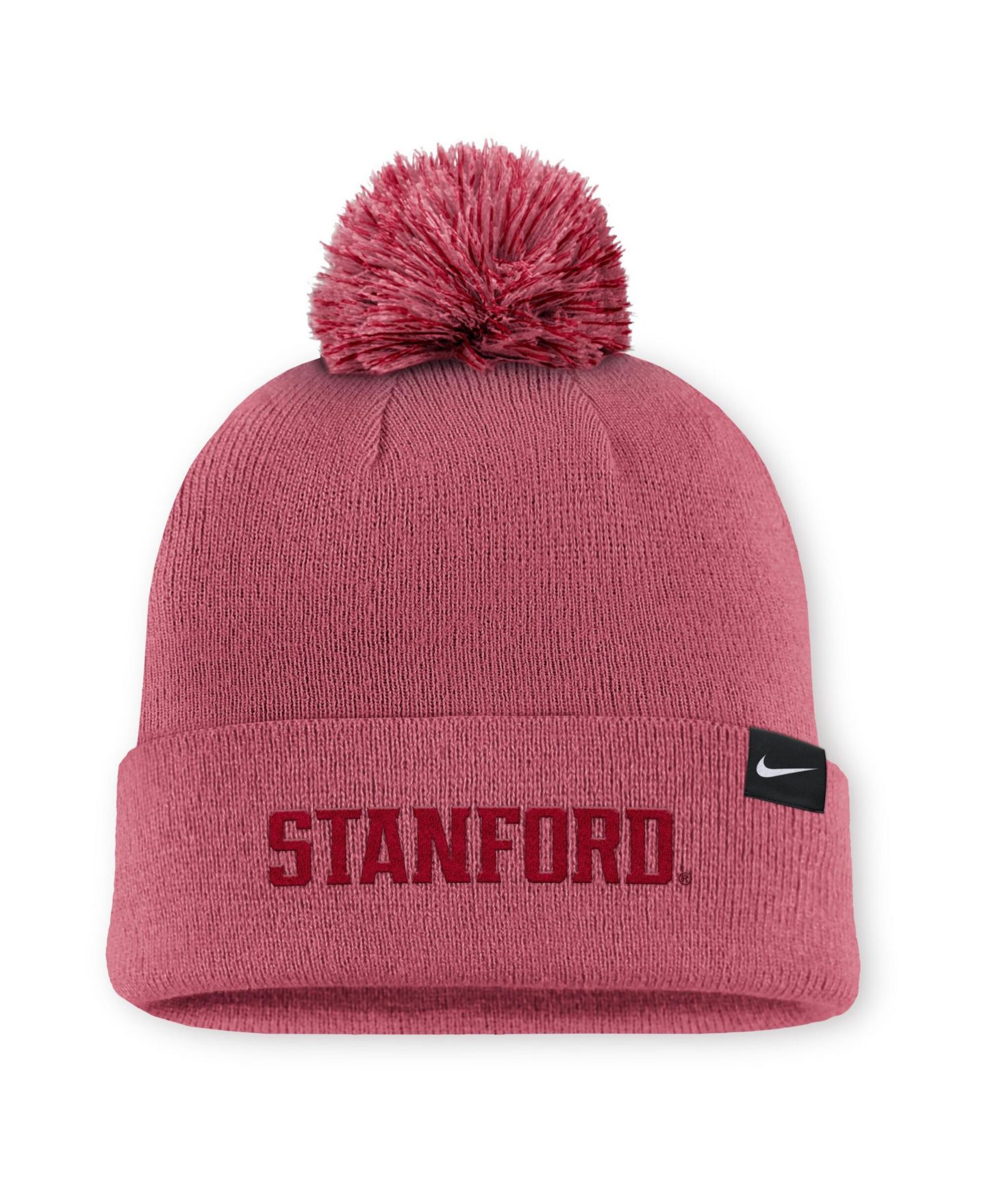Мужская шапка Nike Pink Stanford Cardinal Primetime Peak Campus Cuffed Knit Hat with Pom — фото 2