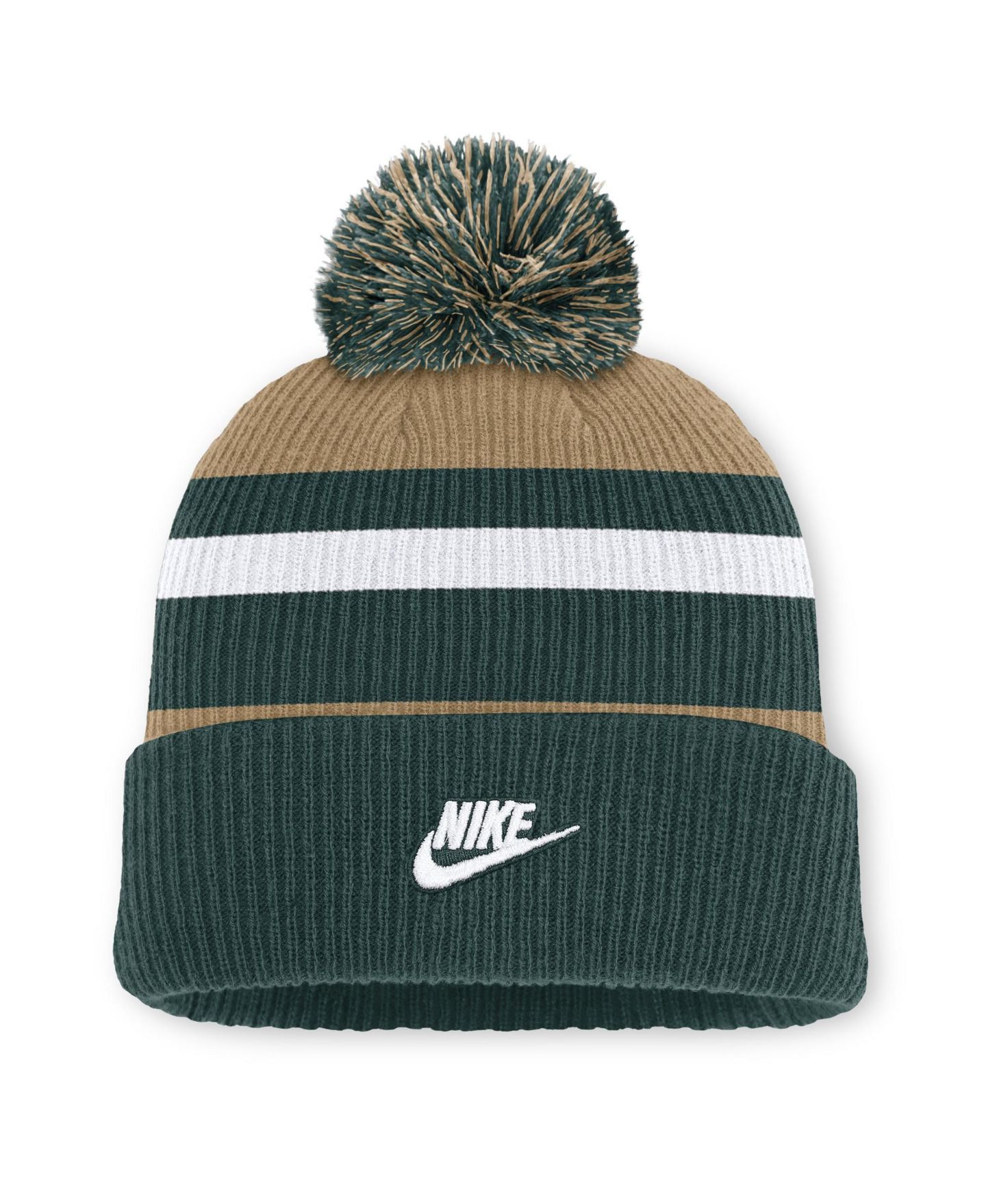 Шапка Nike Forest Green/Beige Michigan State Spartans Legacy Striped Cuffed Knit Hat with Pom — фото 2