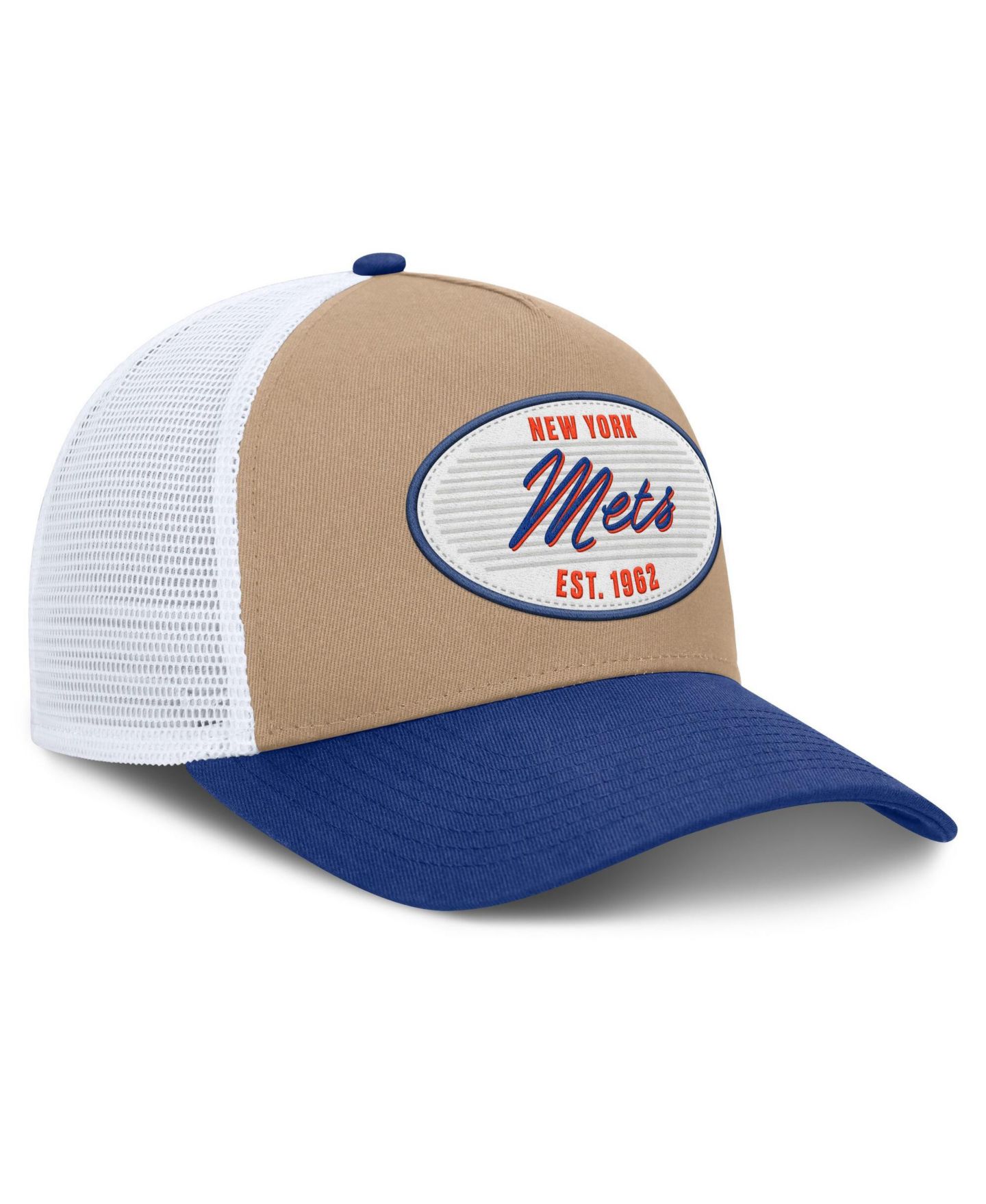 Мужская кепка Nike Khaki/Royal New York Mets Rise A-Frame Trucker Adjustable Hat — фото 3