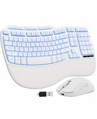 Wireless Keyboard Mouse Combo Rechargeable 4000mAh Faux Lambskin Palm Rest Backlit Ergonomic
