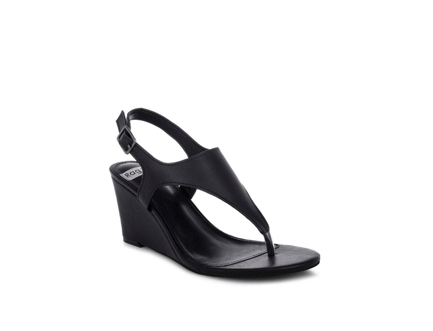 Женские сандалии Rag & Co Wami Real Leather Wedge Heel, цвет: Чёрный мягкий кожаный — фото 1