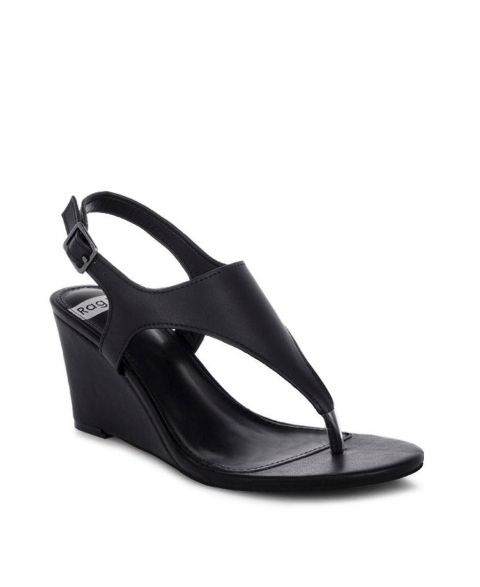 Женские сандалии Rag & Co Wami Real Leather Wedge Heel, цвет: Чёрный мягкий кожаный