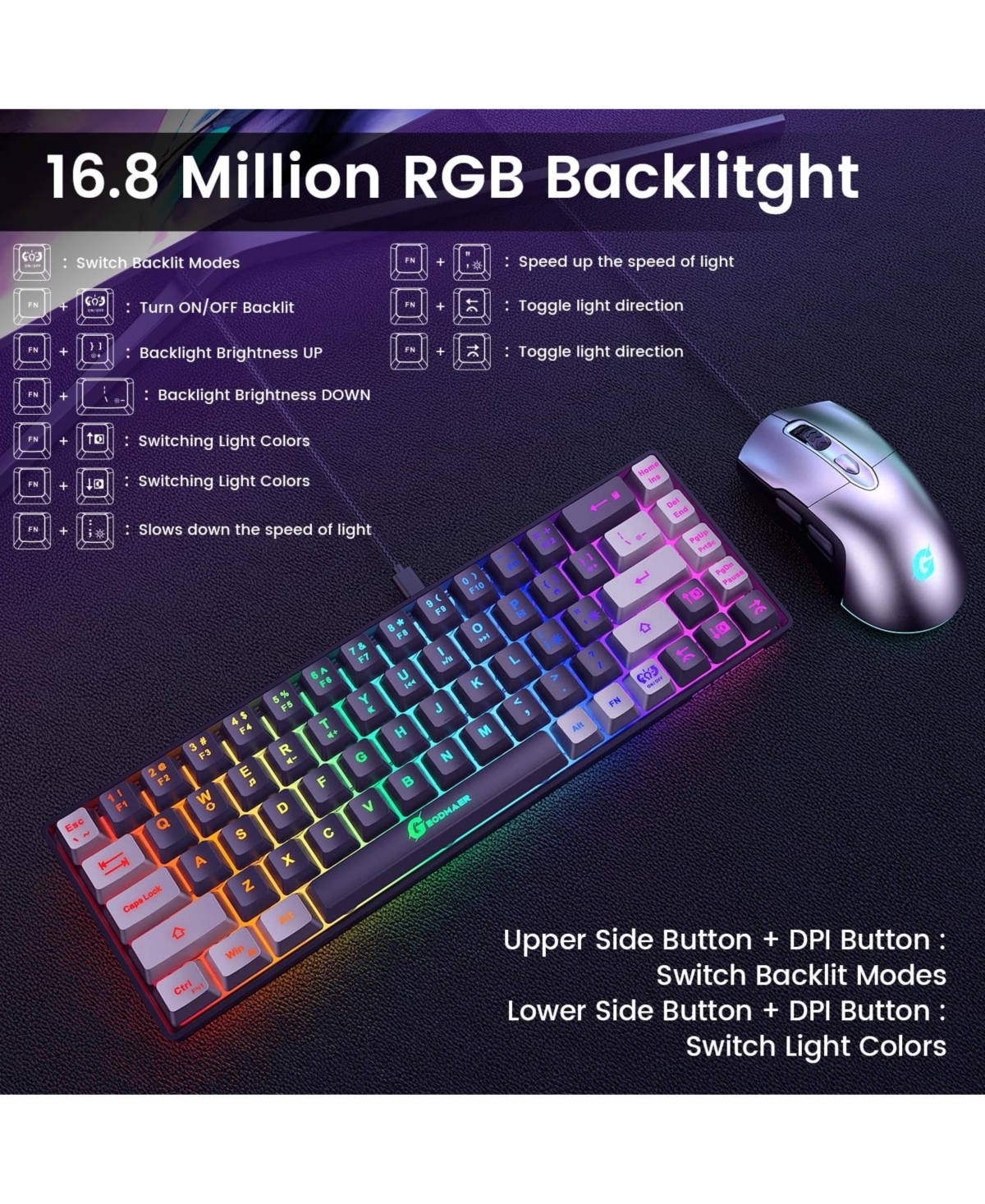 Lofree 65 Percent Compact Wired Rgb Backlit Gaming Keyboard Mouse Combo