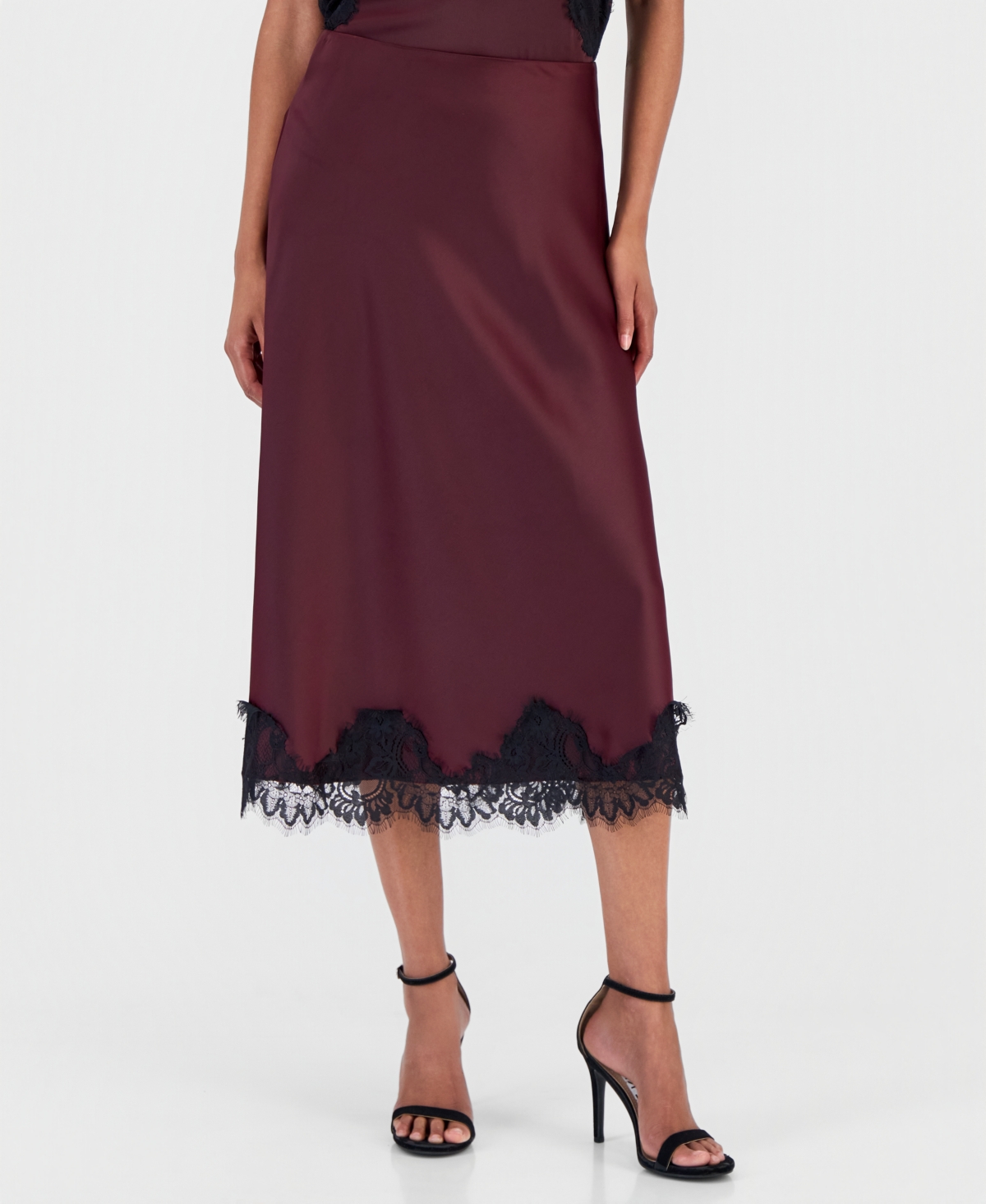 Anne Klein Women's Lace-Trim Midi Satin Skirt