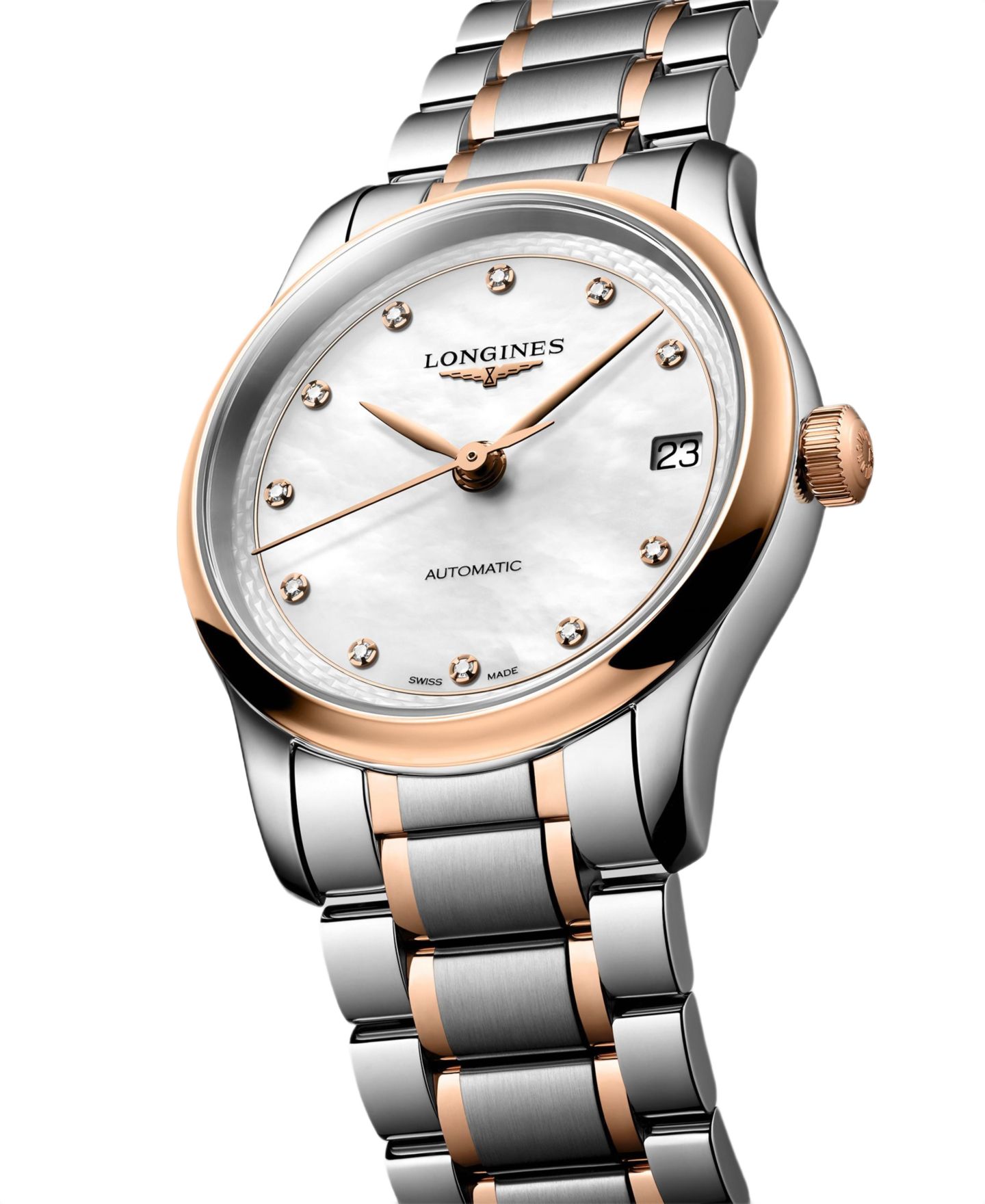 Женские часы Longines Master Collection 18k Rose Gold and Silver Stainless Steel Strap Watch 34mm — фото 2