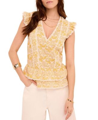 Women's Floral-Print V-Neck Peplum Cotton Top