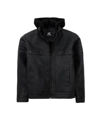 Boy's Lined Moto PU Leather Jacket With Removable Hood