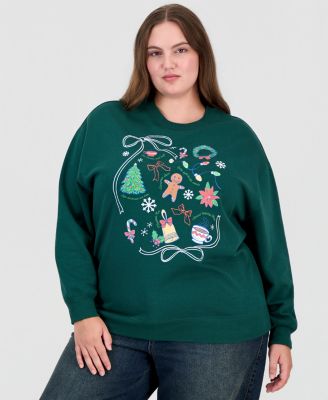 Plus Size Holiday-Graphic Crewneck Fleece Pullover