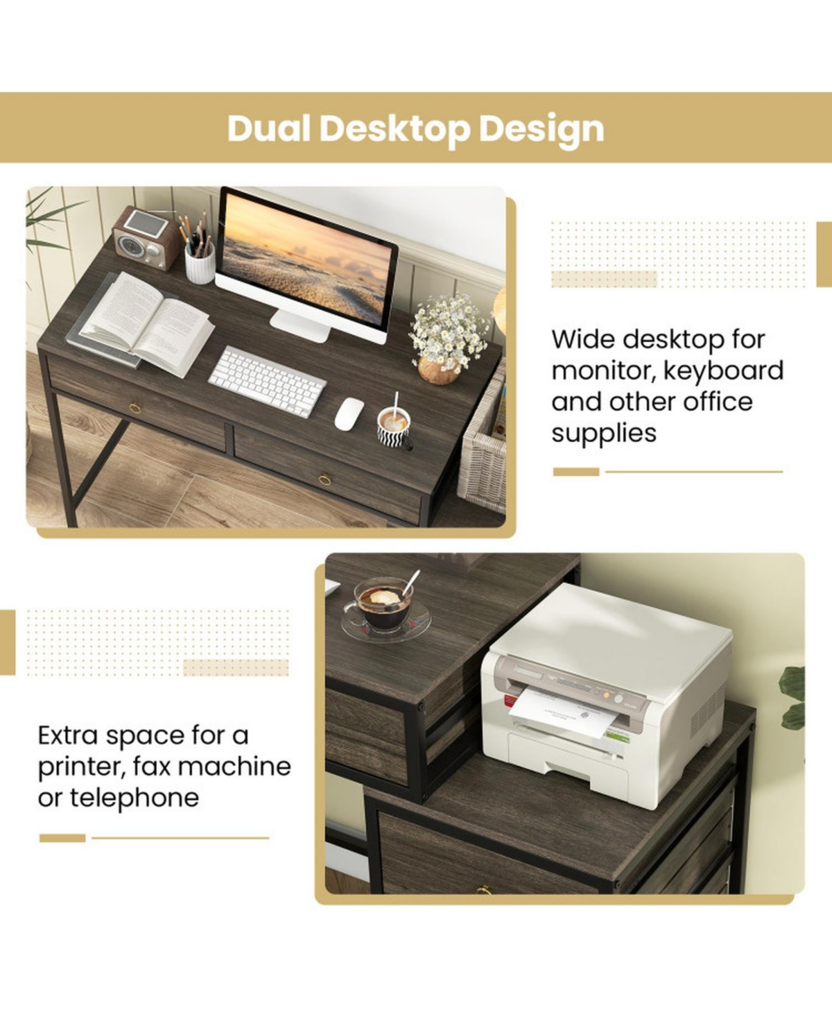 Sugift Computer Desk with 5 Drawers and Side File Cabinet for Home Office