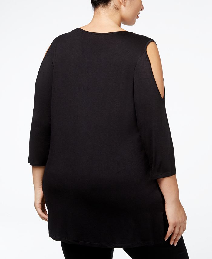 Belldini Plus Size Studded Cold-Shoulder Top - Macy's