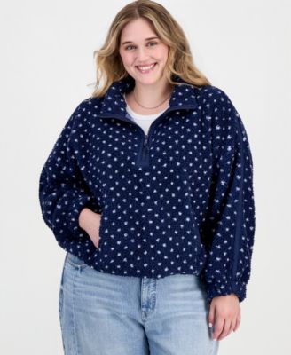 Plus Size Mock Neck Half Zip Long Fleece Pullover