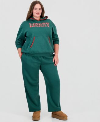 Plus Size Whipstitch Wide-Leg Fleece Pants