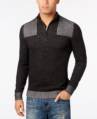 INC International Concepts Men's Quarter-Zip Ribbed-Shoulder Sweater, Only at Macy's - Sweaters