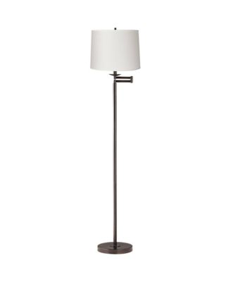 Modern Swing Arm Floor Lamp 60.5" Tall Bronze White Hardback Tapered Drum Shade for Living Room Reading Bedroom Office