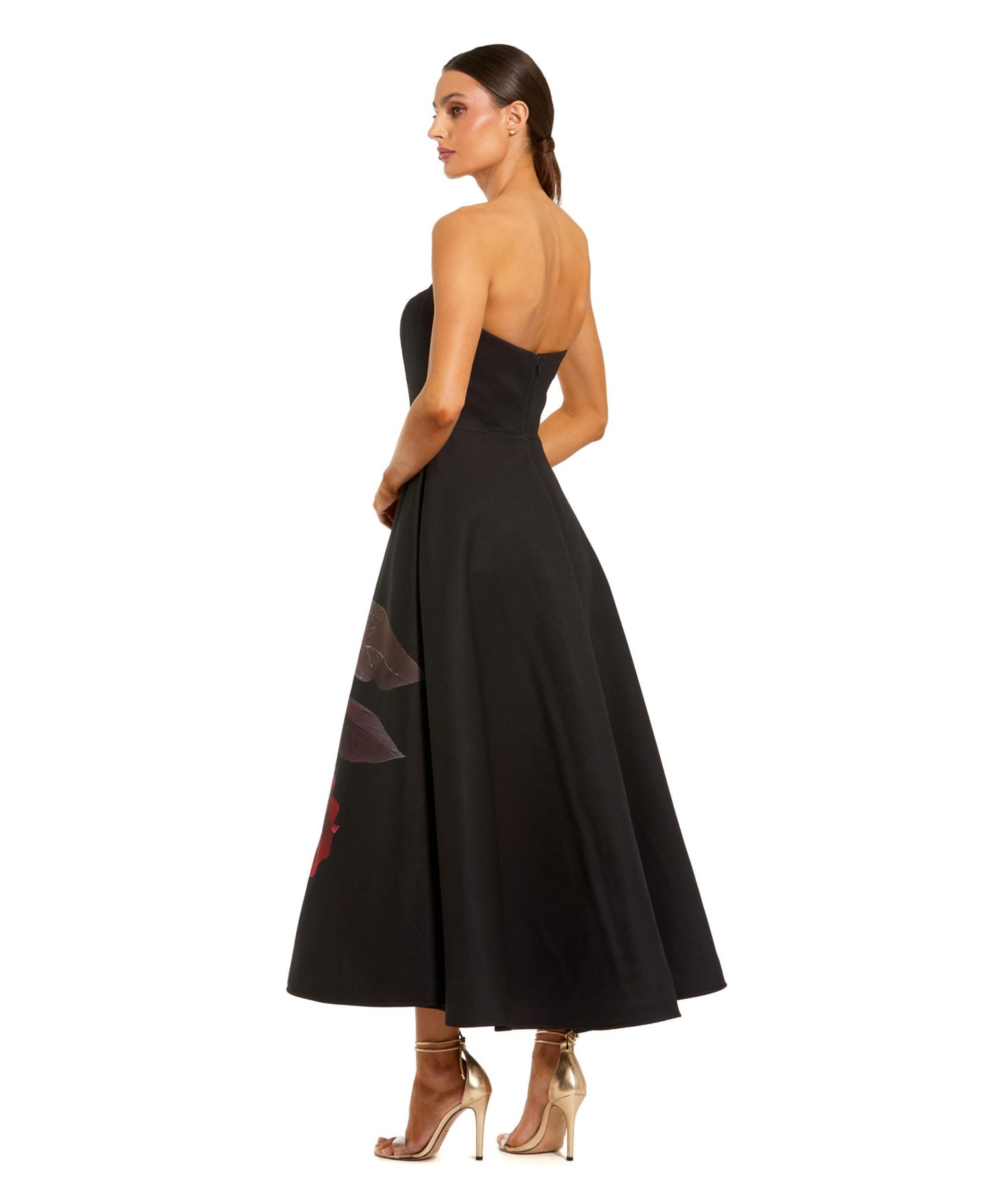 Женское платье Mac Duggal Petite Ieena Strapless A-Line Floral-Print Midi, цвет: Чёрный розовый — фото 2