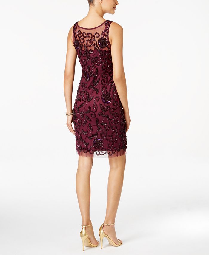 Adrianna Papell FloralBeaded Illusion Sheath Dress Macy's