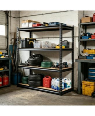 5-Tier Storage Shelving Unit, Carbon Steel Frame with Engineered Wood Shelves for Garage Basement Pantry Organization, Black